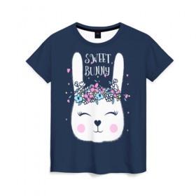 Женская футболка 3D с принтом Sweet bunny в Белгороде, 100% полиэфир ( синтетическое хлопкоподобное полотно) | прямой крой, круглый вырез горловины, длина до линии бедер | art | creat | drawing | graphics | picture | белый | влюбленный | графика | день святого валентина | заяц | зеленый | искусство | картинка | кролик | крутой | лучший | любовь | модный | подарок | праздник | пушистый