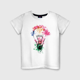 Детская футболка хлопок с принтом Лампочка в Белгороде, 100% хлопок | круглый вырез горловины, полуприлегающий силуэт, длина до линии бедер | идея | краски | лампочка | пятна