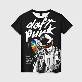 Женская футболка 3D с принтом Daft Punk в Белгороде, 100% полиэфир ( синтетическое хлопкоподобное полотно) | прямой крой, круглый вырез горловины, длина до линии бедер | daft punk | electronic | house | human | music | robot | дафт панк | музыка | синти поп | хаус | электроника