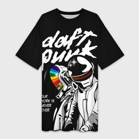 Платье-футболка 3D с принтом Daft Punk в Белгороде,  |  | daft punk | electronic | house | human | music | robot | дафт панк | музыка | синти поп | хаус | электроника