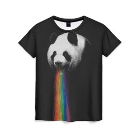 Женская футболка 3D с принтом Радужная панда в Белгороде, 100% полиэфир ( синтетическое хлопкоподобное полотно) | прямой крой, круглый вырез горловины, длина до линии бедер | big | арт | крупные арты | крупные принты | сумасшедшие арты