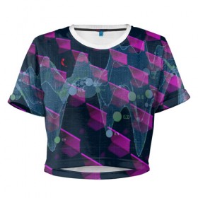 Женская футболка 3D укороченная с принтом Abstraction hy-tech в Белгороде, 100% полиэстер | круглая горловина, длина футболки до линии талии, рукава с отворотами | abstract | abstraction | comb | cyberpunk | texture | абстракция | бронь | броня | кибер панк | соты | стальные соты | текстуры
