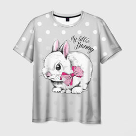 Мужская футболка 3D с принтом My little Bunny в Белгороде, 100% полиэфир | прямой крой, круглый вырез горловины, длина до линии бедер | art | best | cool | creativity | drawing | graphics | phonthasia | picture | trend | бант | белый | графика | животное | зайченок | зайчик | искусство | картинка | кролик | крутой | лучший | маленький | милый | модный | мой | пушистый