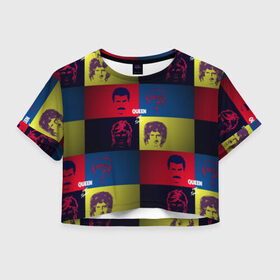 Женская футболка Cropp-top с принтом Queen в Белгороде, 100% полиэстер | круглая горловина, длина футболки до линии талии, рукава с отворотами | queen | брайан мэи | британская | группа | джон дикон | королева | роджер тейлор | рок | фредди меркьюри