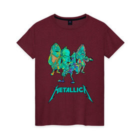Женская футболка хлопок с принтом Metallica зеленый неон в Белгороде, 100% хлопок | прямой крой, круглый вырез горловины, длина до линии бедер, слегка спущенное плечо | metal | metalhead | metallica | rock | джеймсхетфилд | кирк хэммет | ларс ульрих | металика | металл | металлика | роберт трухильо | робот | рок