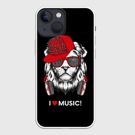 Чехол для iPhone 13 mini с принтом I love music в Белгороде,  |  | art | creativity | drawing | graphics | ph | picture | бейсболка | голова | графика | грива | дикий | животное | искусство | картинка | красный | крутой | лев | лучший | модный | музыка | наушники | очки | рисунок | сердце