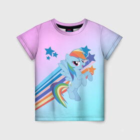 Детская футболка 3D с принтом Rainbow Dash в Белгороде, 100% гипоаллергенный полиэфир | прямой крой, круглый вырез горловины, длина до линии бедер, чуть спущенное плечо, ткань немного тянется | Тематика изображения на принте: cute | mlp | pony | млп | пони | рейнбоу дэш