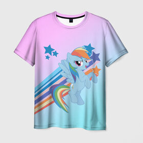 Мужская футболка 3D с принтом Rainbow Dash в Белгороде, 100% полиэфир | прямой крой, круглый вырез горловины, длина до линии бедер | Тематика изображения на принте: cute | mlp | pony | млп | пони | рейнбоу дэш