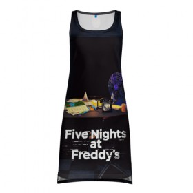 Платье-майка 3D с принтом Five Nights at Freddy`s в Белгороде, 100% полиэстер | полуприлегающий силуэт, широкие бретели, круглый вырез горловины, удлиненный подол сзади. | five nights at freddy s | game | horror | игры | механические куклы | ночь | охранник | пять ночей у фредди | светящиеся глаза | ужас