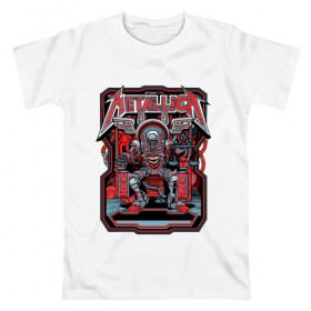 Мужская футболка хлопок с принтом Metallica robot style в Белгороде, 100% хлопок | прямой крой, круглый вырез горловины, длина до линии бедер, слегка спущенное плечо. | 