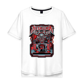 Мужская футболка хлопок Oversize с принтом Metallica robot style в Белгороде, 100% хлопок | свободный крой, круглый ворот, “спинка” длиннее передней части | 