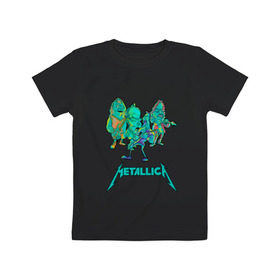 Детская футболка хлопок с принтом Metallica зеленый неон в Белгороде, 100% хлопок | круглый вырез горловины, полуприлегающий силуэт, длина до линии бедер | metal | metalhead | metallica | rock | джеймсхетфилд | кирк хэммет | ларс ульрих | металика | металл | металлика | роберт трухильо | робот | рок