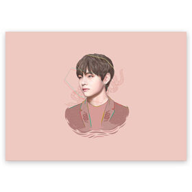 Поздравительная открытка с принтом Kim Taehyung в Белгороде, 100% бумага | плотность бумаги 280 г/м2, матовая, на обратной стороне линовка и место для марки
 | bts | gucci | jeon jungkook | k pop | kim taehyung | korean pop | music | бтс | гуси | гучи | гуччи | кей поп | ким тхэ хён | коллаб | чон чонгук