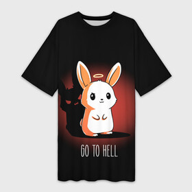 Платье-футболка 3D с принтом Go to hell в Белгороде,  |  | ад | ангел | дьявол | зайчик | заяц | нимб | рожки | тень | ушки