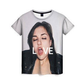 Женская футболка 3D с принтом Sasha Grey LOVE в Белгороде, 100% полиэфир ( синтетическое хлопкоподобное полотно) | прямой крой, круглый вырез горловины, длина до линии бедер | brazzers | грей | лицо | любовь | рот | саша