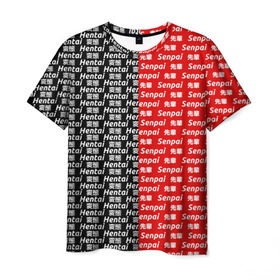Мужская футболка 3D с принтом SENPAI x HENTAI в Белгороде, 100% полиэфир | прямой крой, круглый вырез горловины, длина до линии бедер | ahegao | kawai | kowai | oppai | otaku | senpai | sugoi | waifu | yandere | ахегао | ковай | отаку | сенпай | яндере