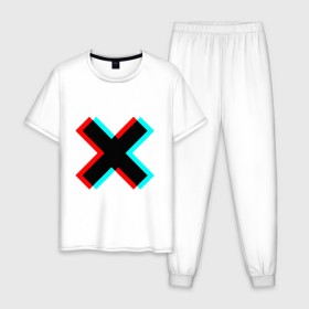 Мужская пижама хлопок с принтом X - Глитч в Белгороде, 100% хлопок | брюки и футболка прямого кроя, без карманов, на брюках мягкая резинка на поясе и по низу штанин
 | x | глитч | икс