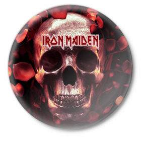 Значок с принтом Iron Maiden в Белгороде,  металл | круглая форма, металлическая застежка в виде булавки | Тематика изображения на принте: бас | британия | брюс дикинсон | гитара | группа | дева | железная | метал | нико макбрэйн | рок | стив харрис | хеви | яник герс