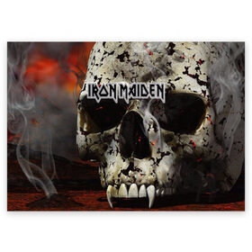 Поздравительная открытка с принтом Iron Maiden в Белгороде, 100% бумага | плотность бумаги 280 г/м2, матовая, на обратной стороне линовка и место для марки
 | бас | британия | брюс дикинсон | гитара | группа | дева | железная | метал | нико макбрэйн | рок | стив харрис | хеви | яник герс
