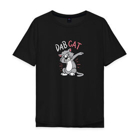 Мужская футболка хлопок Oversize с принтом Dab Cat в Белгороде, 100% хлопок | свободный крой, круглый ворот, “спинка” длиннее передней части | Тематика изображения на принте: 