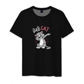 Мужская футболка хлопок с принтом Dab Cat в Белгороде, 100% хлопок | прямой крой, круглый вырез горловины, длина до линии бедер, слегка спущенное плечо. | Тематика изображения на принте: 