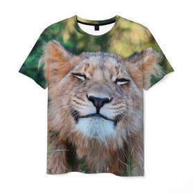 Мужская футболка 3D с принтом Улыбка львицы в Белгороде, 100% полиэфир | прямой крой, круглый вырез горловины, длина до линии бедер | голова | животные | кот | кошка | лев | лицо | львица | прикол | прикольные | природа | смешные | тигр | тигрица | улыбается | улыбка | юмор
