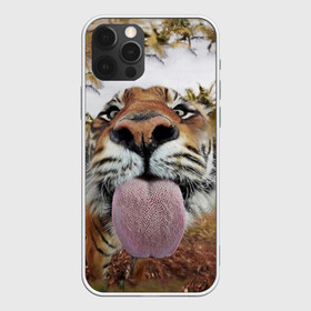 Чехол для iPhone 12 Pro Max с принтом Тигр показывает язык в Белгороде, Силикон |  | голова | животные | кот | кошка | лев | лицо | прикол | прикольные | природа | смешные 
 животные | тигр | тигрица | юмор | язык