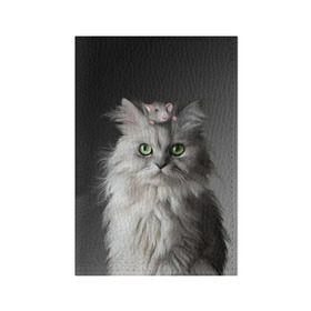 Обложка для паспорта матовая кожа с принтом Кот и мышка в Белгороде, натуральная матовая кожа | размер 19,3 х 13,7 см; прозрачные пластиковые крепления | животные | кот | котенок | кошка | крыса | мышка | мышь | перс | персидский кот | серый