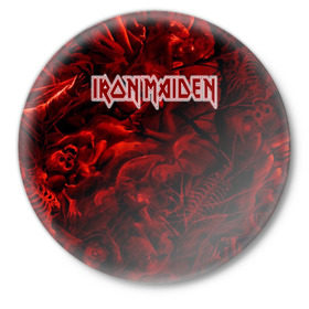 Значок с принтом Iron Maiden в Белгороде,  металл | круглая форма, металлическая застежка в виде булавки | бас | британия | брюс дикинсон | гитара | группа | дева | железная | метал | нико макбрэйн | рок | стив харрис | хеви | яник герс