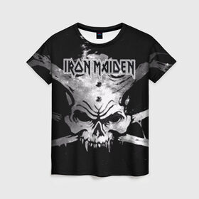 Женская футболка 3D с принтом Iron Maiden в Белгороде, 100% полиэфир ( синтетическое хлопкоподобное полотно) | прямой крой, круглый вырез горловины, длина до линии бедер | Тематика изображения на принте: бас | британия | брюс дикинсон | гитара | группа | дева | железная | метал | нико макбрэйн | рок | стив харрис | хеви | яник герс