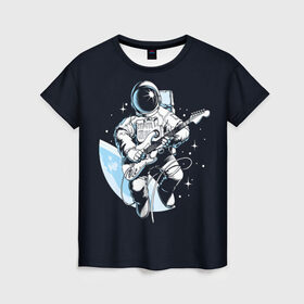 Женская футболка 3D с принтом Space rock в Белгороде, 100% полиэфир ( синтетическое хлопкоподобное полотно) | прямой крой, круглый вырез горловины, длина до линии бедер | astronaut | cosmos | glare | guitar | infinity | music | planet | reflection | space suit | stars | sun | universe | астронавт | бесконечность | блик | вселенная | гитара | звезды | космонавт | космос | музыка | отражение | планета | рисунок | рок