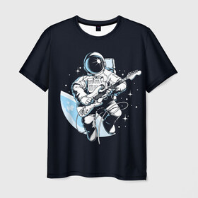 Мужская футболка 3D с принтом Space rock в Белгороде, 100% полиэфир | прямой крой, круглый вырез горловины, длина до линии бедер | astronaut | cosmos | glare | guitar | infinity | music | planet | reflection | space suit | stars | sun | universe | астронавт | бесконечность | блик | вселенная | гитара | звезды | космонавт | космос | музыка | отражение | планета | рисунок | рок