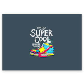 Поздравительная открытка с принтом Super cool в Белгороде, 100% бумага | плотность бумаги 280 г/м2, матовая, на обратной стороне линовка и место для марки
 | Тематика изображения на принте: cham | cities | freestyle | new york | skate | street | style | super cool | бейсболка | глаз | города | зубы | кроссовка | круто | надпись | нью йорк | обувь | символ | скейт | стиль | супер | текст | тёмный | улица | улыбка | фон