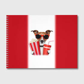 Альбом для рисования с принтом собака-киноман в Белгороде, 100% бумага
 | матовая бумага, плотность 200 мг. | Тематика изображения на принте: кино | отдых | очки | попкорн | собака | телефон | терьер