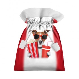 Подарочный 3D мешок с принтом собака-киноман в Белгороде, 100% полиэстер | Размер: 29*39 см | Тематика изображения на принте: кино | отдых | очки | попкорн | собака | телефон | терьер