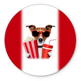 Коврик круглый с принтом собака-киноман в Белгороде, резина и полиэстер | круглая форма, изображение наносится на всю лицевую часть | кино | отдых | очки | попкорн | собака | телефон | терьер