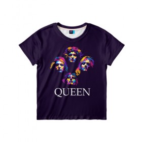 Детская футболка 3D с принтом Queen в Белгороде, 100% гипоаллергенный полиэфир | прямой крой, круглый вырез горловины, длина до линии бедер, чуть спущенное плечо, ткань немного тянется | queen | брайан мэи | британская | группа | джон дикон | королева | роджер тейлор | рок | фредди меркьюри