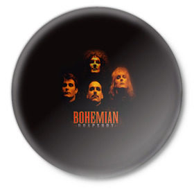 Значок с принтом Queen Bohemian Rhapsody в Белгороде,  металл | круглая форма, металлическая застежка в виде булавки | queen | брайан мэи | британская | группа | джон дикон | королева | роджер тейлор | рок | фредди меркьюри
