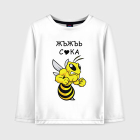 Детский лонгслив хлопок с принтом ЪЖЪЖЪ в Белгороде, 100% хлопок | круглый вырез горловины, полуприлегающий силуэт, длина до линии бедер | angry | bee | meme | жало | злой | зубы | крылья | мем | мемы | надпись | оса | пчела | шмель