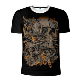 Мужская футболка 3D спортивная с принтом Черепа в Белгороде, 100% полиэстер с улучшенными характеристиками | приталенный силуэт, круглая горловина, широкие плечи, сужается к линии бедра | dead | demon | devil | executioner | punisher | rap | rock | satan | skull | swag | каратель | палач | скелет | череп