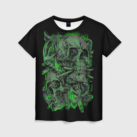 Женская футболка 3D с принтом Черепа в Белгороде, 100% полиэфир ( синтетическое хлопкоподобное полотно) | прямой крой, круглый вырез горловины, длина до линии бедер | dead | demon | devil | executioner | punisher | rap | rock | satan | skull | swag | каратель | палач | скелет | череп
