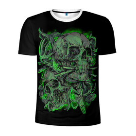 Мужская футболка 3D спортивная с принтом Черепа в Белгороде, 100% полиэстер с улучшенными характеристиками | приталенный силуэт, круглая горловина, широкие плечи, сужается к линии бедра | dead | demon | devil | executioner | punisher | rap | rock | satan | skull | swag | каратель | палач | скелет | череп