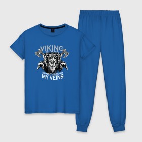Женская пижама хлопок с принтом Викинг в Белгороде, 100% хлопок | брюки и футболка прямого кроя, без карманов, на брюках мягкая резинка на поясе и по низу штанин | viking | викинг | викинги | ворон