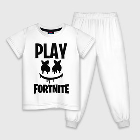 Детская пижама хлопок с принтом FORTNITE x MARSHMELLO в Белгороде, 100% хлопок |  брюки и футболка прямого кроя, без карманов, на брюках мягкая резинка на поясе и по низу штанин
 | 2019 | armor | armour | cybersport | esport | fortnite | game | llama | logo | броня | игра | киберспорт | лама | фиолетовый | фирменные цвета | фортнайт