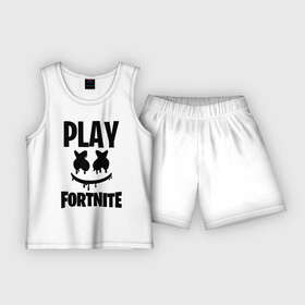 Детская пижама с шортами хлопок с принтом FORTNITE x MARSHMELLO в Белгороде,  |  | 2019 | armor | armour | cybersport | esport | fortnite | game | llama | logo | броня | игра | киберспорт | лама | фиолетовый | фирменные цвета | фортнайт