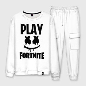 Мужской костюм хлопок с принтом FORTNITE x MARSHMELLO в Белгороде, 100% хлопок | на свитшоте круглая горловина, мягкая резинка по низу. Брюки заужены к низу, на них два вида карманов: два “обычных” по бокам и два объемных, с клапанами, расположенные ниже линии бедра. Брюки с мягкой трикотажной резинкой на поясе и по низу штанин. В поясе для дополнительного комфорта — широкие завязки | 2019 | armor | armour | cybersport | esport | fortnite | game | llama | logo | броня | игра | киберспорт | лама | фиолетовый | фирменные цвета | фортнайт