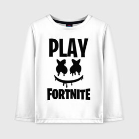 Детский лонгслив хлопок с принтом FORTNITE x MARSHMELLO в Белгороде, 100% хлопок | круглый вырез горловины, полуприлегающий силуэт, длина до линии бедер | 2019 | armor | armour | cybersport | esport | fortnite | game | llama | logo | броня | игра | киберспорт | лама | фиолетовый | фирменные цвета | фортнайт