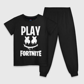 Детская пижама хлопок с принтом FORTNITE x MARSHMELLO в Белгороде, 100% хлопок |  брюки и футболка прямого кроя, без карманов, на брюках мягкая резинка на поясе и по низу штанин
 | 2019 | armor | armour | cybersport | esport | fortnite | game | llama | logo | броня | игра | киберспорт | лама | фиолетовый | фирменные цвета | фортнайт