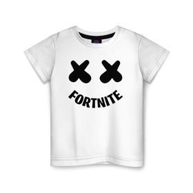 Детская футболка хлопок с принтом FORTNITE x MARSHMELLO в Белгороде, 100% хлопок | круглый вырез горловины, полуприлегающий силуэт, длина до линии бедер | 2019 | armor | armour | cybersport | esport | fortnite | game | llama | logo | броня | игра | киберспорт | лама | фиолетовый | фирменные цвета | фортнайт