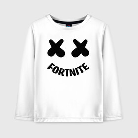 Детский лонгслив хлопок с принтом FORTNITE x MARSHMELLO в Белгороде, 100% хлопок | круглый вырез горловины, полуприлегающий силуэт, длина до линии бедер | 2019 | armor | armour | cybersport | esport | fortnite | game | llama | logo | броня | игра | киберспорт | лама | фиолетовый | фирменные цвета | фортнайт